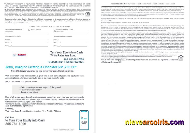 USA Costco Anywhere Visa Card by Citi bank mortgage loan statement, 4 pages 3-4